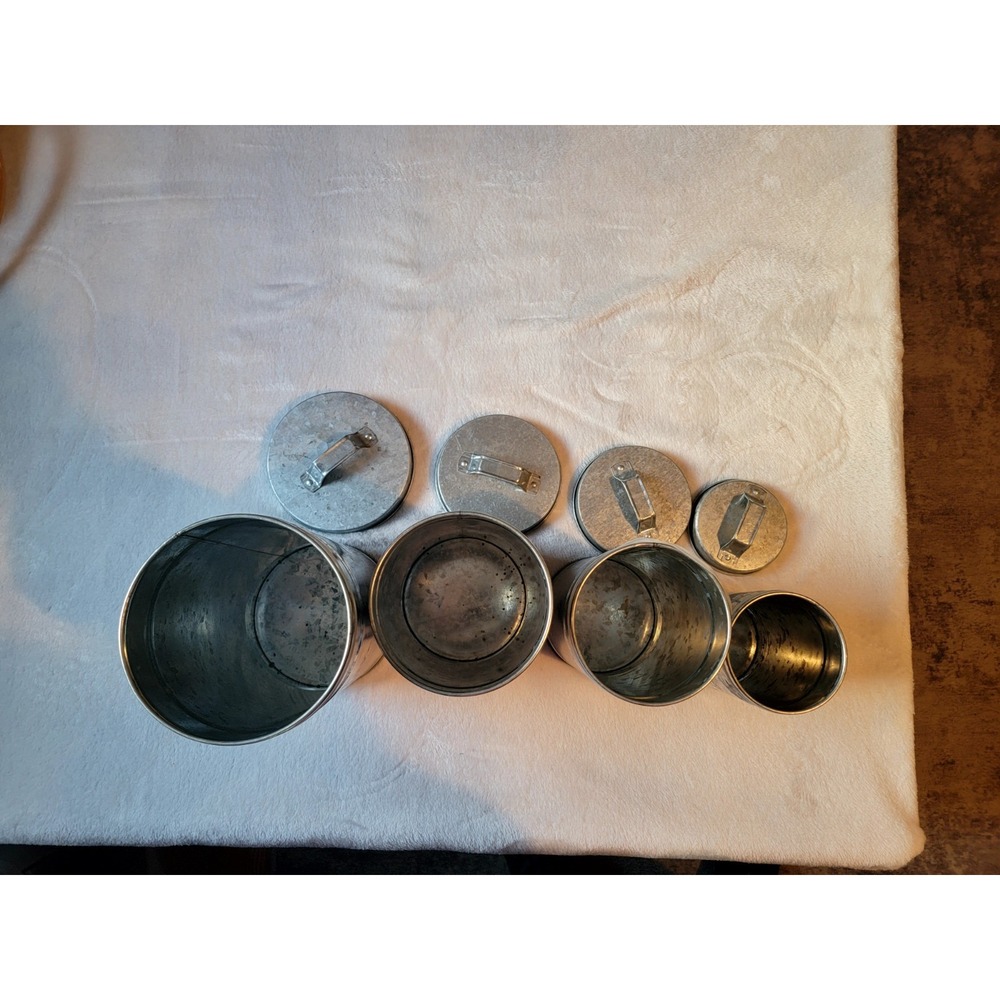 Old Country Home Metal Canister Set of 4, Silver, Twist Off Lids, Country Style - Picture 4 of 5